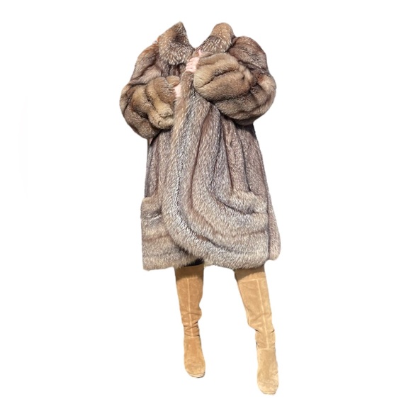 Women’s XL 2XL Sterling Crystal Fox Swing Coat Stroller Cutaway Hem Real Fur - Picture 11 of 14